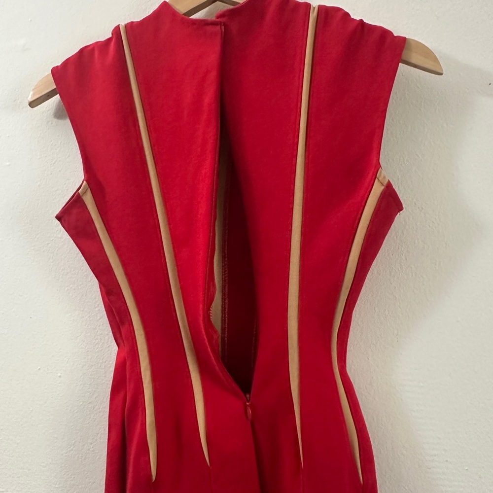 TORN BY ROBBY KOBO Vintage Red Gold/Tan Mini Bandage Dress SIZE XS 2 00s Club - Picture 7 of 8